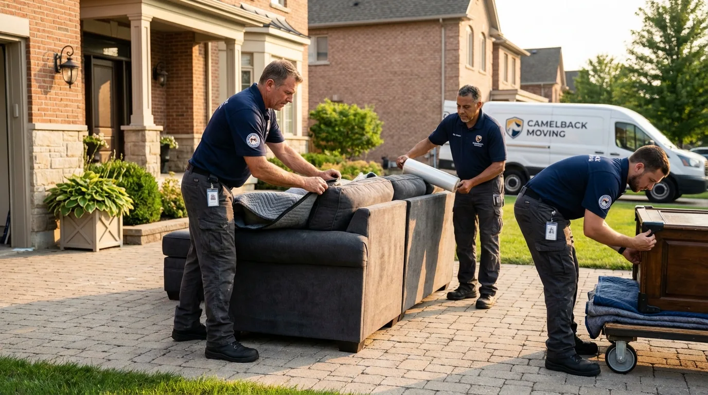 Large estate moving crew wrapping furniture in Bertram, TX