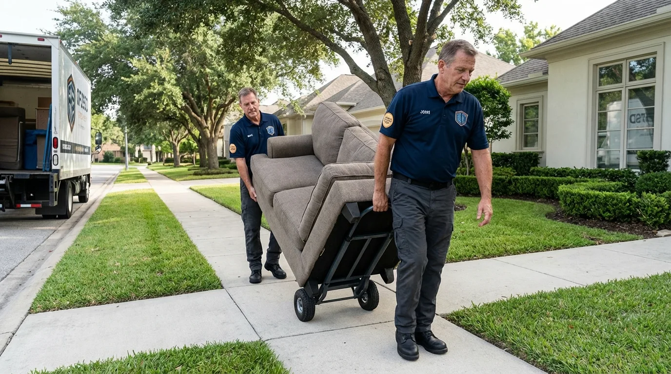Local residential moving crew loading furniture in Bertram, TX